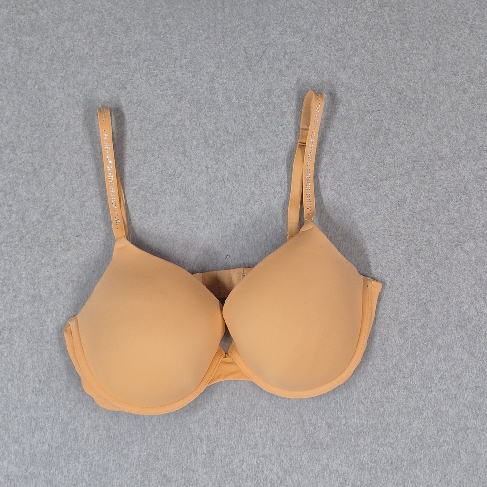 Victoria's Secret PINK Women Bra 34C Beige Push Up Underwired Rhinestone READ